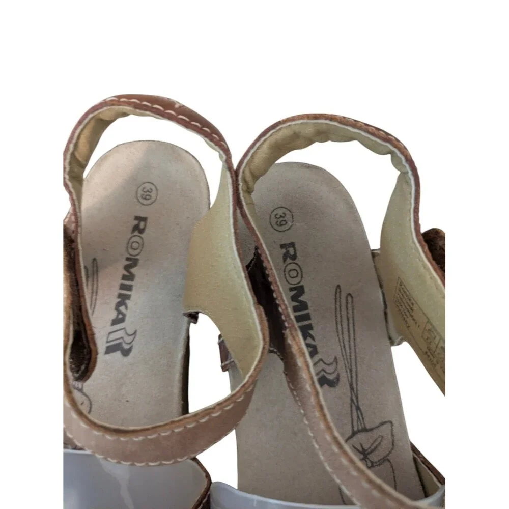 Romika Florida Women Sandals 9/39 Brown Leather Wedge Platform Shoes